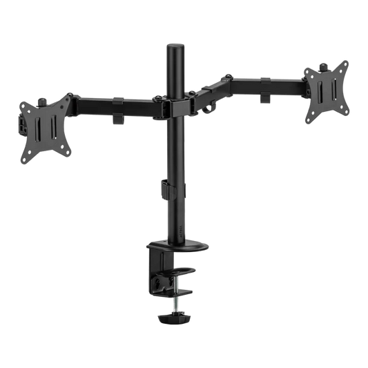 Soporte Doble Para Monitor Acteck Enforce Zone Sm490 / Soporte Vesa  / Fijacion Por Prensa Mecanica / Max 9 Kg Por Brazo / Atornillado / Rotacion 180° / Inclinacion 45° / Negro / Ac-934602