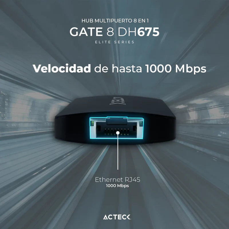 Hub Acteck Gate 8 Dh675 / Usb C / 7 Puertos / Usb C - 3x Usb A - Hdmi - Rj45 - Lector Sd/tf / 15 Cm / Negro / Ac-934626