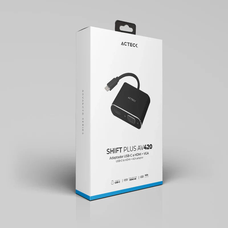Adaptador Acteck Shift Plus Av420 / Usb C - Hdmi + Vga / 4k / 10 Cm / Negro / Ac-934657