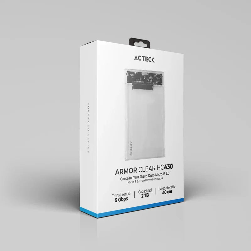 Carcasa Case Enclosure Para Disco Duro Acteck Armor Clear Hc430 / Hdd 2.5 / Conexion Usb Micro B / Sata / Transparente / Ac-934688