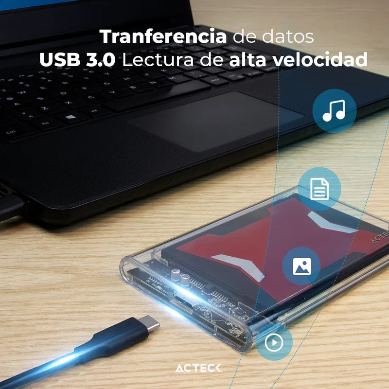 Carcasa Case Enclosure Para Disco Duro Acteck Armor Clear Hc430 / Hdd 2.5 / Conexion Usb Micro B / Sata / Transparente / Ac-934688