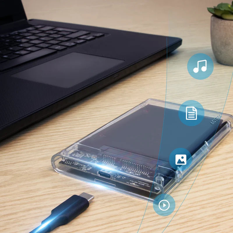 Carcasa Case Enclosure Para Disco Duro Acteck Armor Clear Hc440 / Ssd 2.5 / Conexion Usb C / Sata / Transparente / Ac-934695