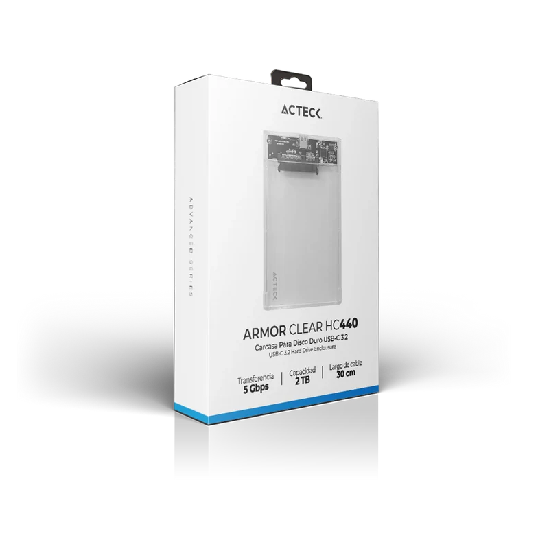 Carcasa Case Enclosure Para Disco Duro Acteck Armor Clear Hc440 / Ssd 2.5 / Conexion Usb C / Sata / Transparente / Ac-934695