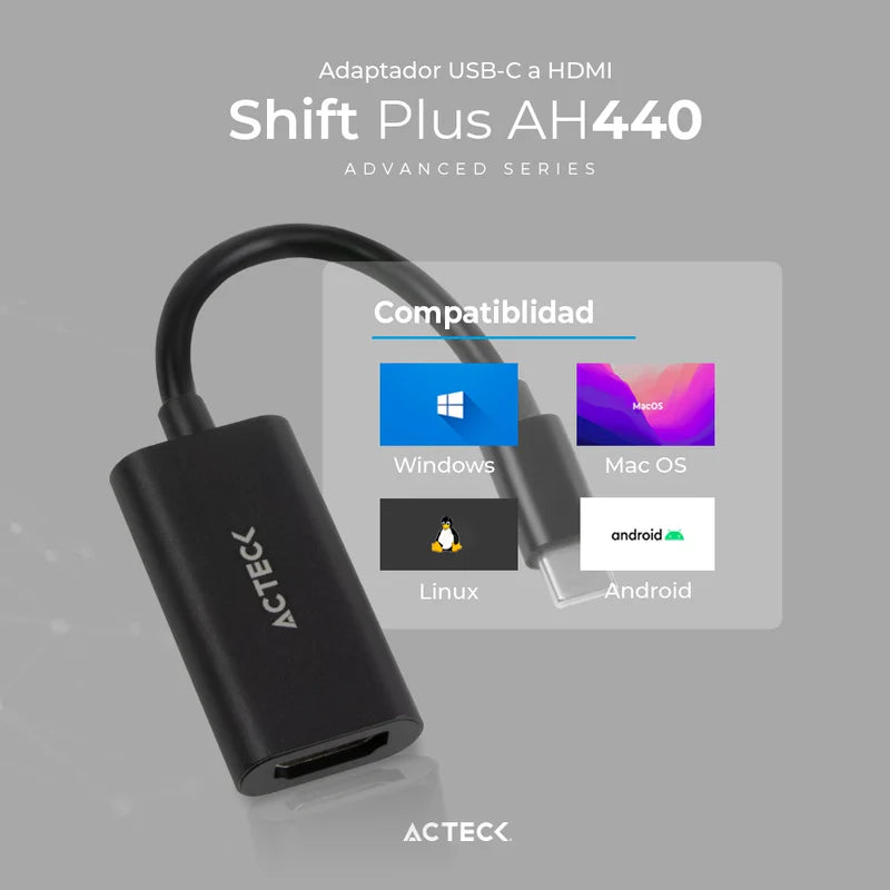 Adaptador Acteck Shift Plus Ah440 / Hdmi A Usb C / 4k / 10 Cm / Negro / Ac-934701