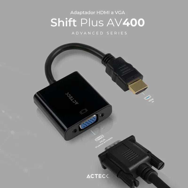 Adaptador Acteck Shift Plus Av400 / Hdmi A Vga / 20 Cm / 4k / Negro / Ac-934756