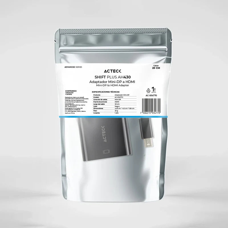 Adaptador Acteck Shift Plus Ah430 / Mini Displayport - Hdmi / 4k / 20 Cm / Negro / Ac-934770
