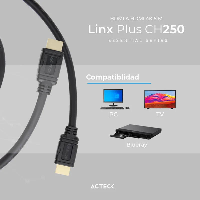 Cable Acteck Linx Plus Ch250 / Hdmi A Hdmi / 4k / 5 M / Negro / Ac-934787