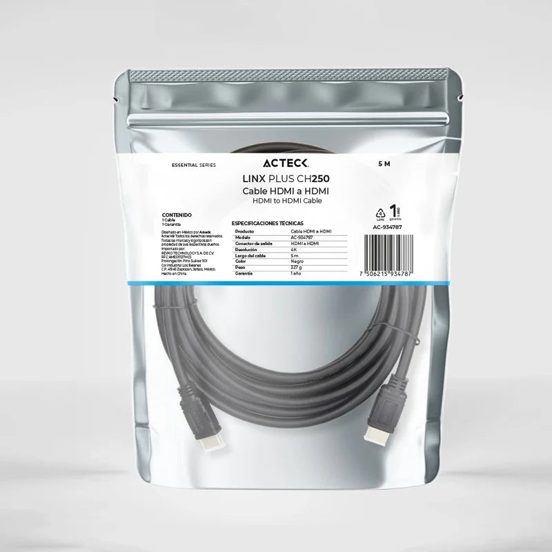 Cable Acteck Linx Plus Ch250 / Hdmi A Hdmi / 4k / 5 M / Negro / Ac-934787