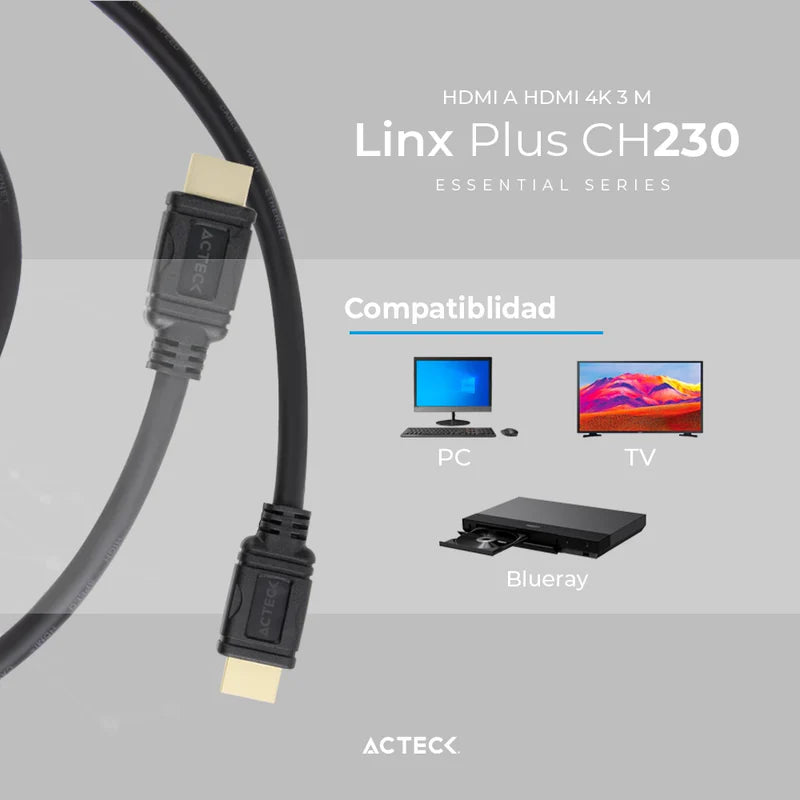 Cable Acteck Linux Plus Ch230 / Hdmi A Hdmi / 3 M / 4k / Negro / Ac-934794