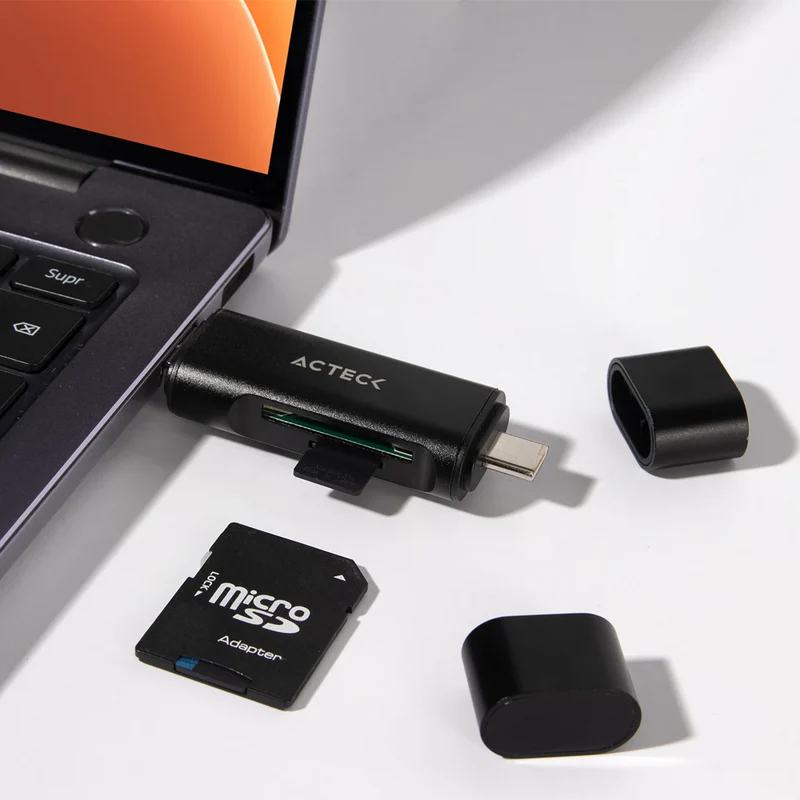 Lector De Memoria Dual Acteck / Usb A - Usb C / Micro Sd/tf / Negro / Ac-934824