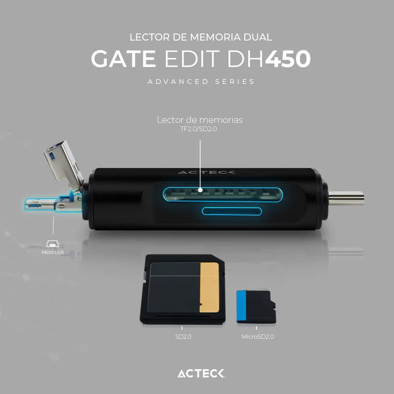 Lector De Memoria Dual Acteck / Usb A - Usb C / Micro Sd/tf / Negro / Ac-934824