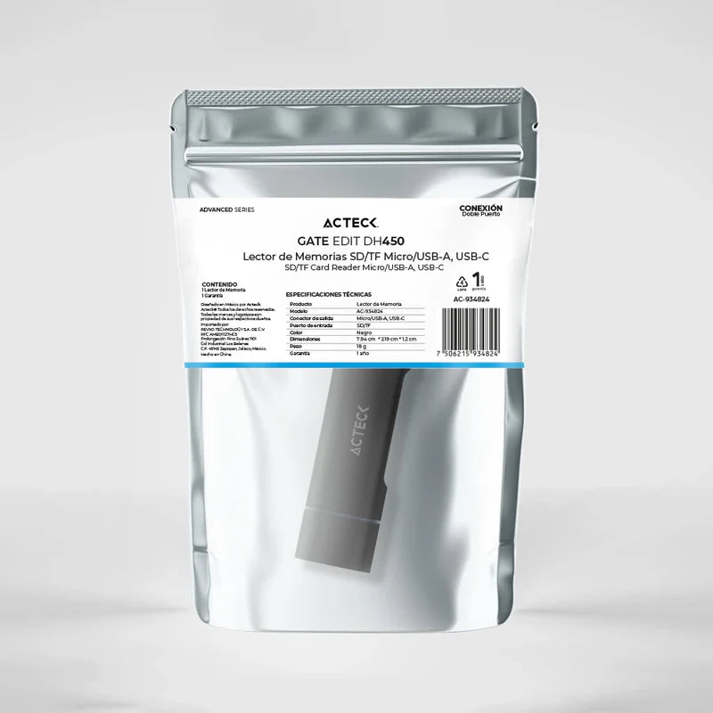 Lector De Memoria Dual Acteck / Usb A - Usb C / Micro Sd/tf / Negro / Ac-934824