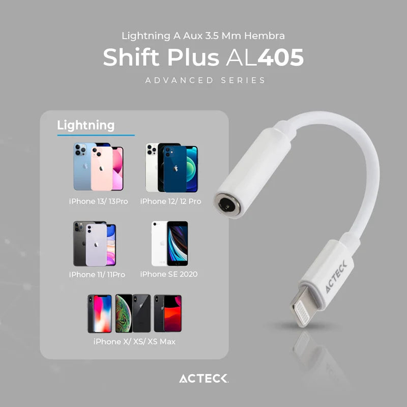 Adaptador Acteck Shift Plus Al405 / Lightning A Aux 3.5 Mm / 11 Cm / Blanco / Ac-934848