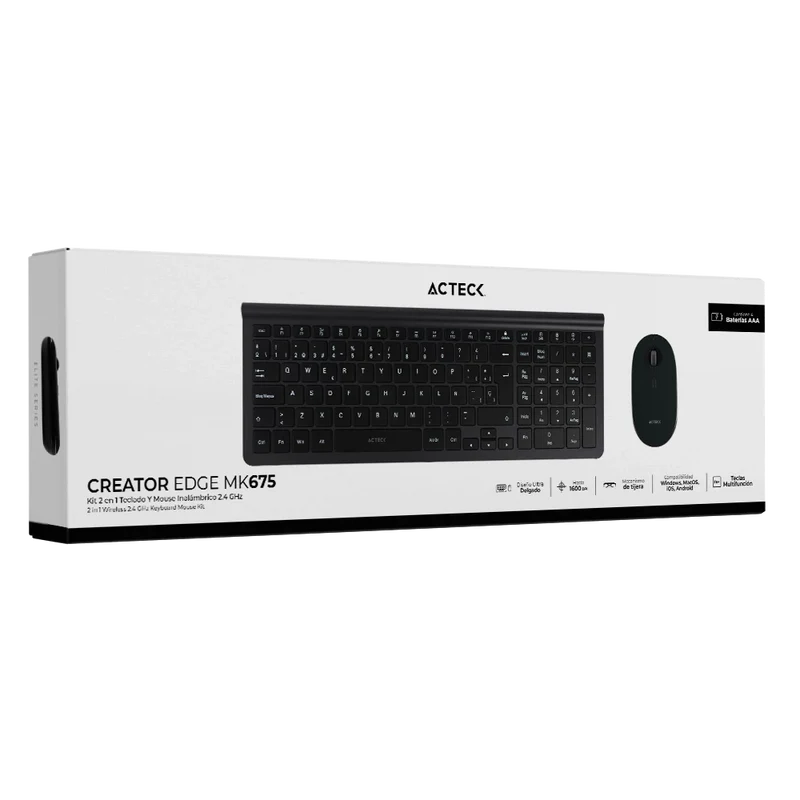Kit Acteck Edge Mk675 / Teclado Y Mouse / Inalambrico / Receptor Usb / EspaÑol / 107 Teclas / Optico / 1600 Dpi / Negro / Ac-934954