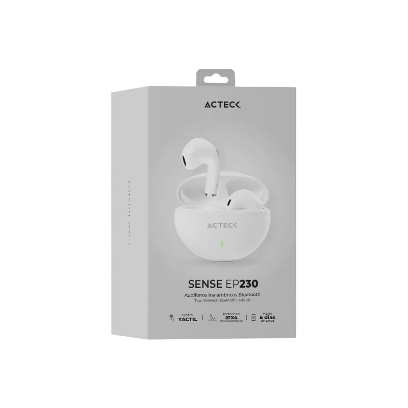 Audifonos Acteck Sense Ep230 / Inalambricos / Bluetooth / Control Tactil / Proteccion Ipx4 Contra Salpicaduras / Blanco / Ac-935111