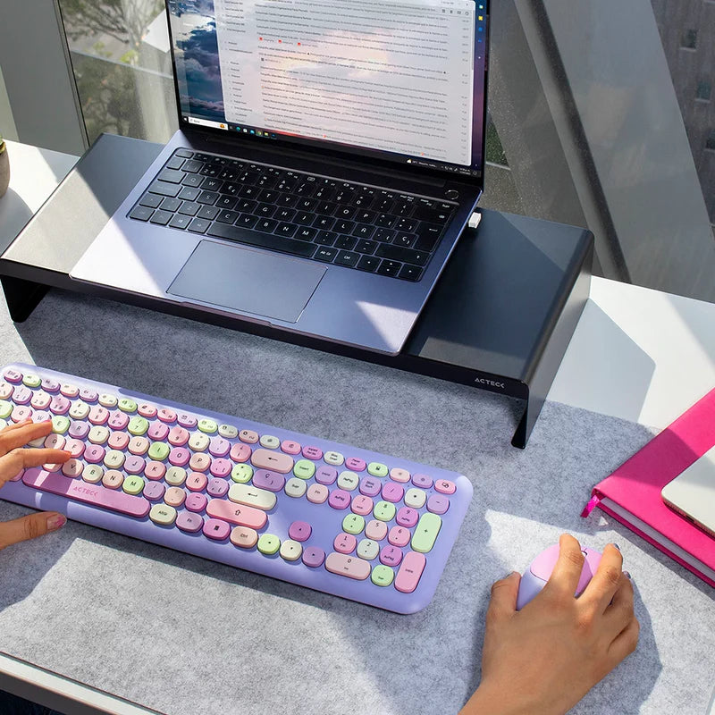 Kit 2 En 1 Teclado Y Mouse Inalambrico Creator Chic Mk47 / 110 Teclas / Membrana / Raton Optico / Usb 2.4 Ghz / 2 Botones + Scroll / Morado / Ac-935173
