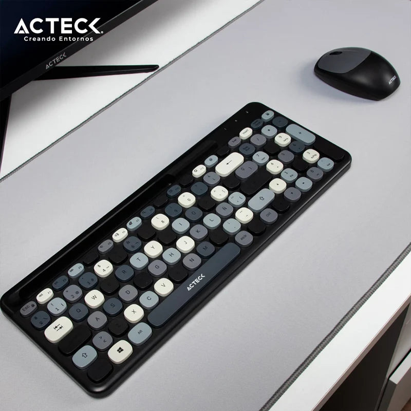 Kit Acteck Creator Chic Mk470 / Teclado Y Mouse / Inalambrico / Receptor Usb / EspaÑol / Ranura Para Dispositivos / Multifuncion / 110 Teclas / Optico / 1600 Dpi / Negro Con Gris / Ac-935180