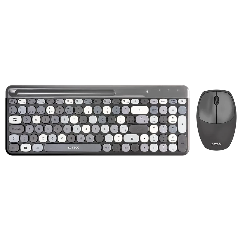 Kit Acteck Creator Chic Mk470 / Teclado Y Mouse / Inalambrico / Receptor Usb / EspaÑol / Ranura Para Dispositivos / Multifuncion / 110 Teclas / Optico / 1600 Dpi / Negro Con Gris / Ac-935180