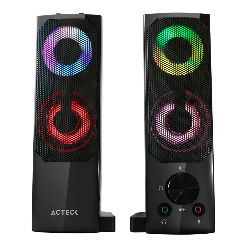 Bocinas Acteck Elant Brick As450 / Alambrica / 6 W Rms / Usb - 3.5mm / Iluminacion Led / Sonido Estereo / Negro / Ac-935258