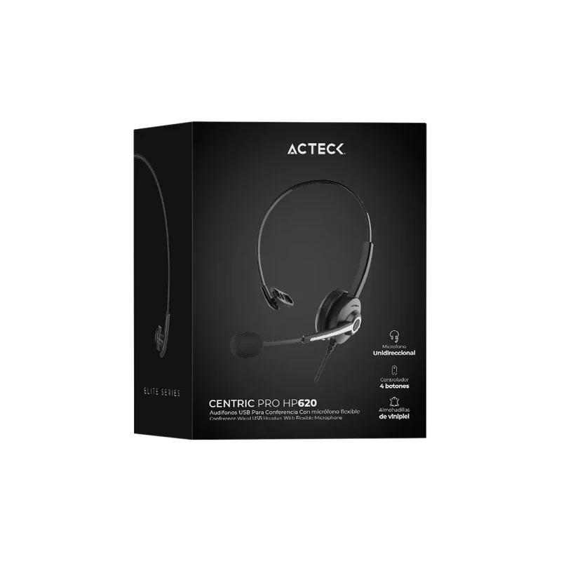 Audifonos Acteck Centric Pro Hn620 / Alambricos / Diadema Para Conferencia / Usb / Microfono Flexible / 4 Botones Controladores / Negro / Ac-935326