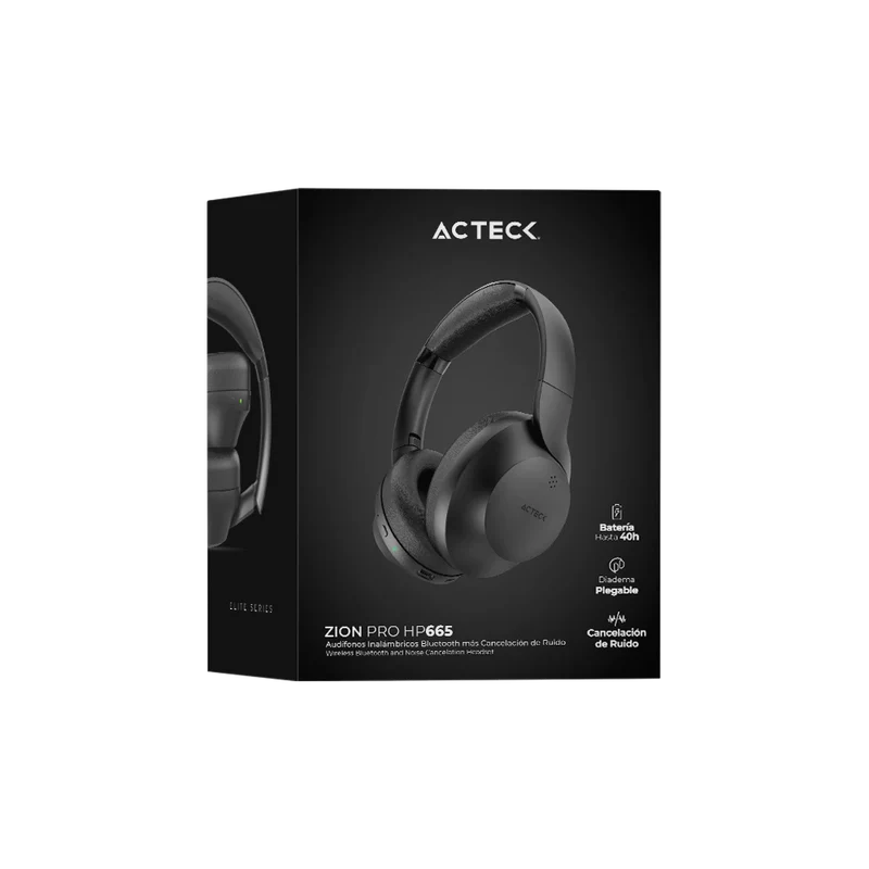 Audifonos Acteck Zion Pro Hp665 / Diadema Plegable / Inalambricos / Bluetooth / Cancelacion De Ruido / Bateria 40h / Negro / Ac-935340