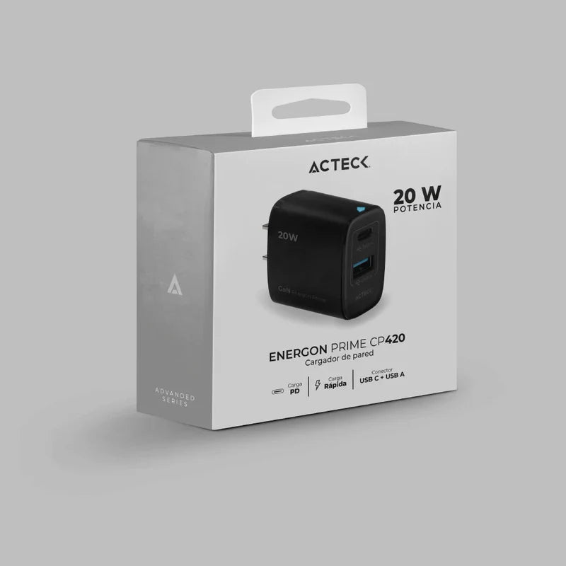 Cargador De Pared Acteck Energon Prime Cp20w / 20w / 1x Usb-c - 1x Usb A / Negro / Ac-935555