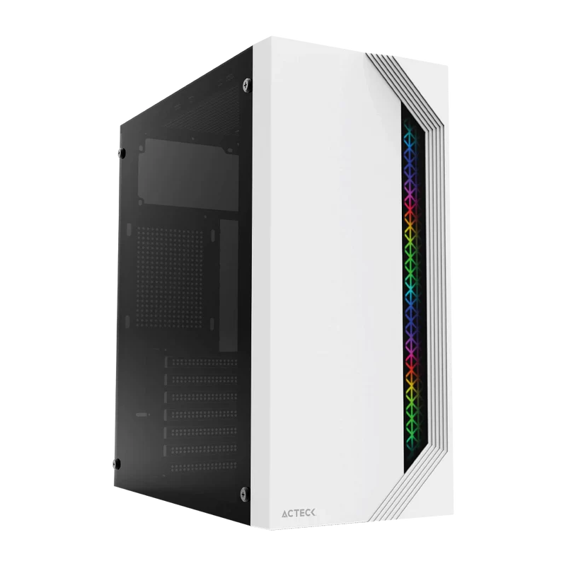 Gabinete Acteck Viken Gm434 / Media Torre / Micro Atx, Mini Itx / Fuente 500w / Iluminacion Rgb / Panel Cristal Templado, Metal / Blanco / Ac-935708