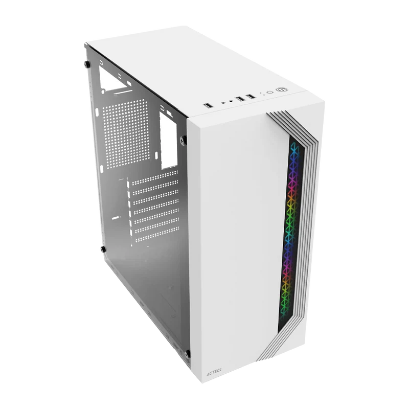 Gabinete Acteck Viken Gm434 / Media Torre / Micro Atx, Mini Itx / Fuente 500w / Iluminacion Rgb / Panel Cristal Templado, Metal / Blanco / Ac-935708