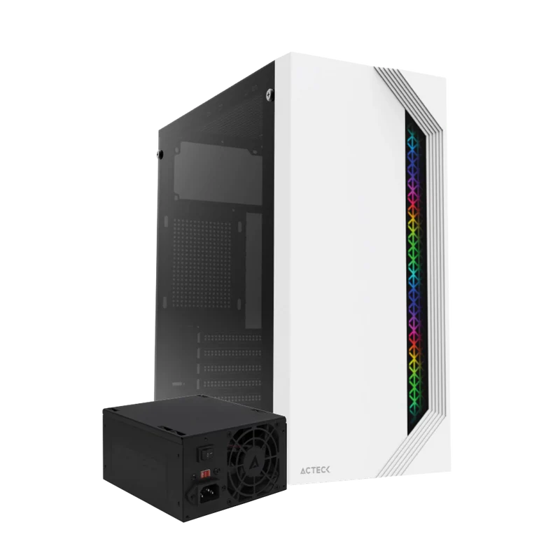 Gabinete Acteck Viken Gm434 / Media Torre / Micro Atx, Mini Itx / Fuente 500w / Iluminacion Rgb / Panel Cristal Templado, Metal / Blanco / Ac-935708