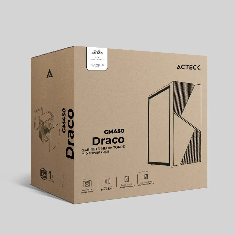 Gabinete Acteck Draco Gm450 / Atx/ Micro Atx / Itx / Usb 2.0 X 2 / Fuente De Poder 500 W Incluida / Blanco / Ac-935722