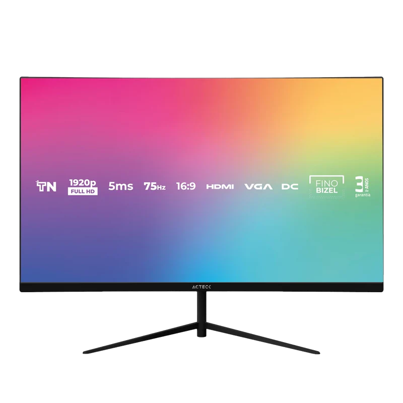 Monitor Acteck Captive Vivid Sp270 / 27 Pul / Plano / 1920p Full Hd / Flat Tn / 75 Hz / 5 Ms / Bizel Fino / Vga + Hdmi + Dc / Negro / Ac-935845