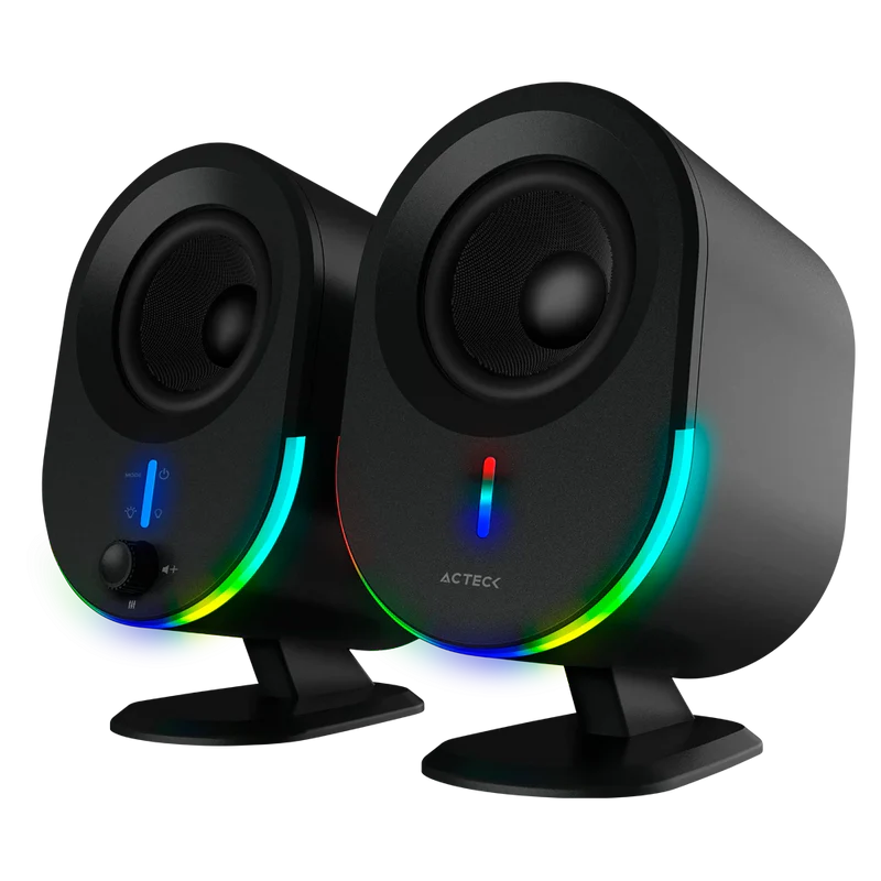 Bocinas Acteck Dynamic Exact Bs630 / Para Escritorio / Indicador De Led / Sonido Estéreo / Inalámbrica / Bluetooth 5.0, Aux 3-5 Mm, Usb / 20 W / Negro/ Ac-935869
