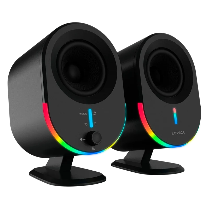 Bocinas Acteck Dynamic Exact Bs630 / Para Escritorio / Indicador De Led / Sonido Estéreo / Inalámbrica / Bluetooth 5.0, Aux 3-5 Mm, Usb / 20 W / Negro/ Ac-935869
