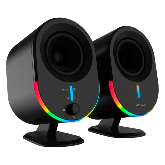 Bocinas Acteck Dynamic Exact Bs630 / Para Escritorio / Indicador De Led / Sonido Estéreo / Inalámbrica / Bluetooth 5.0, Aux 3-5 Mm, Usb / 20 W / Negro/ Ac-935869