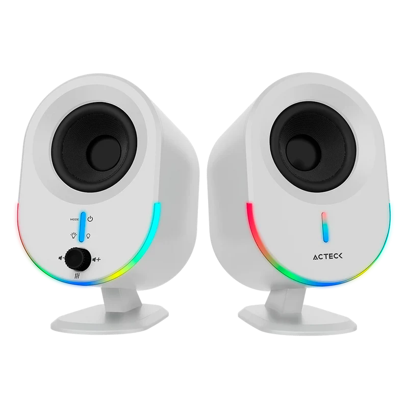 Bocinas Acteck Dynamic Exact Bs630 / Para Escritorio / Indicador De Led / Sonido Estereo / Inalambrica / Bluetooth 5.0, Aux 3-5 Mm, Usb / 20 W / Blanco / Ac-935876