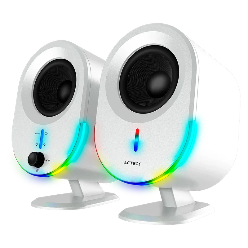 Bocinas Acteck Dynamic Exact Bs630 / Para Escritorio / Indicador De Led / Sonido Estereo / Inalambrica / Bluetooth 5.0, Aux 3-5 Mm, Usb / 20 W / Blanco / Ac-935876