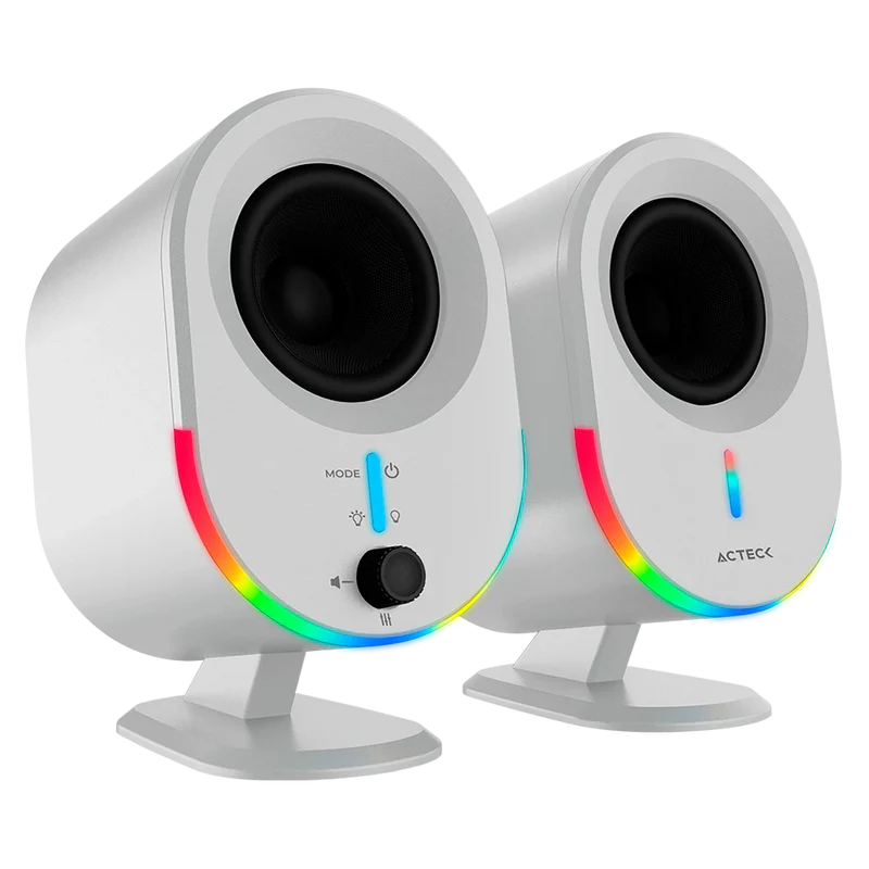 Bocinas Acteck Dynamic Exact Bs630 / Para Escritorio / Indicador De Led / Sonido Estereo / Inalambrica / Bluetooth 5.0, Aux 3-5 Mm, Usb / 20 W / Blanco / Ac-935876