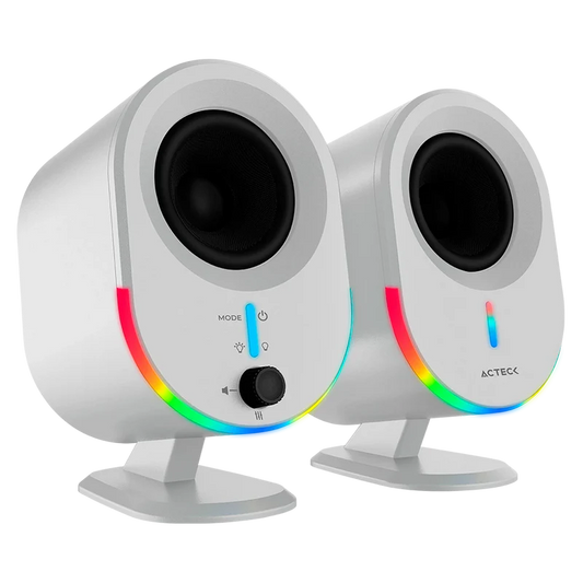 Bocinas Acteck Dynamic Exact Bs630 / Para Escritorio / Indicador De Led / Sonido Estereo / Inalambrica / Bluetooth 5.0, Aux 3-5 Mm, Usb / 20 W / Blanco / Ac-935876