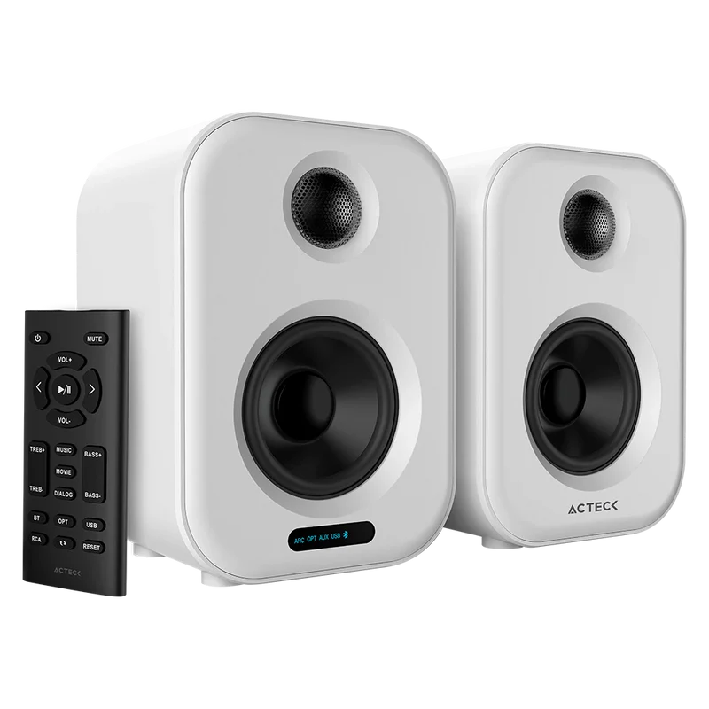 Bocina Acteck Dynamic Exact Bs650 / Bluetooth Para Escritorio / Bluetooth 5.0, Aux 3.5 Mm Y Usb / 50 W / Pantalla Led / Control Remoto / Blanca / Ac-935883
