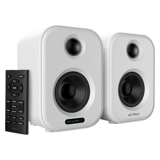 Bocina Acteck Dynamic Exact Bs650 / Bluetooth Para Escritorio / Bluetooth 5.0, Aux 3.5 Mm Y Usb / 50 W / Pantalla Led / Control Remoto / Blanca / Ac-935883