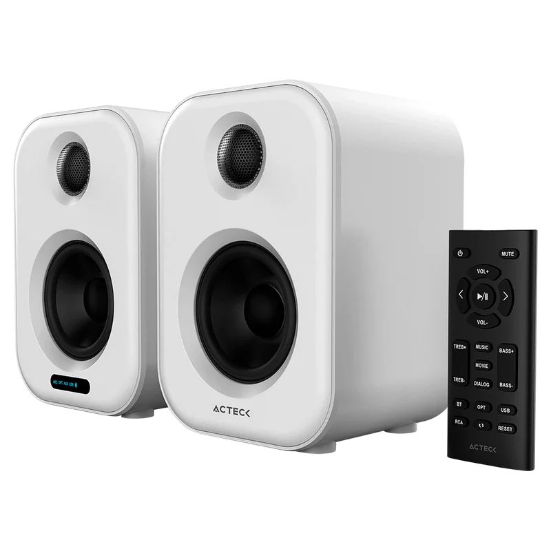 Bocina Acteck Dynamic Exact Bs650 / Bluetooth Para Escritorio / Bluetooth 5.0, Aux 3.5 Mm Y Usb / 50 W / Pantalla Led / Control Remoto / Blanca / Ac-935883