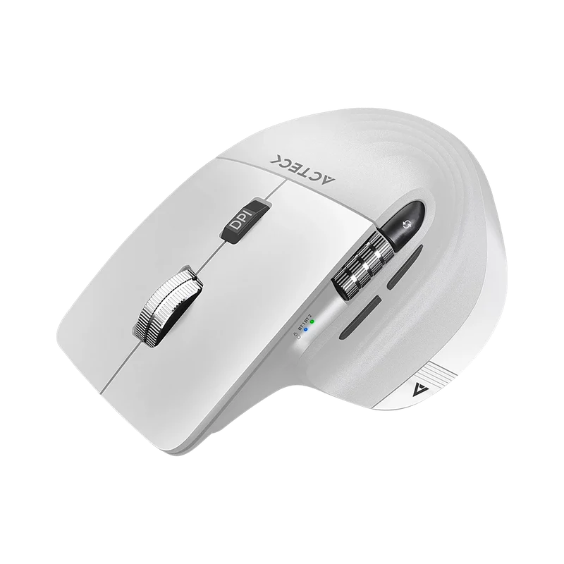 Mouse Acteck Virtuos Pro Mi780 / Vertical / Inalambrico / Dual Bluetooth + Usb / Recargable / Scroll Horizontal / Optico / 8 Botones / 3200 Dpi Ajustable / Blanco / Ac-936194