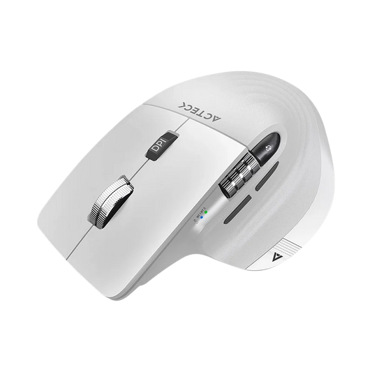 Mouse Acteck Virtuos Pro Mi780 / Vertical / Inalambrico / Dual Bluetooth + Usb / Recargable / Scroll Horizontal / Optico / 8 Botones / 3200 Dpi Ajustable / Blanco / Ac-936194