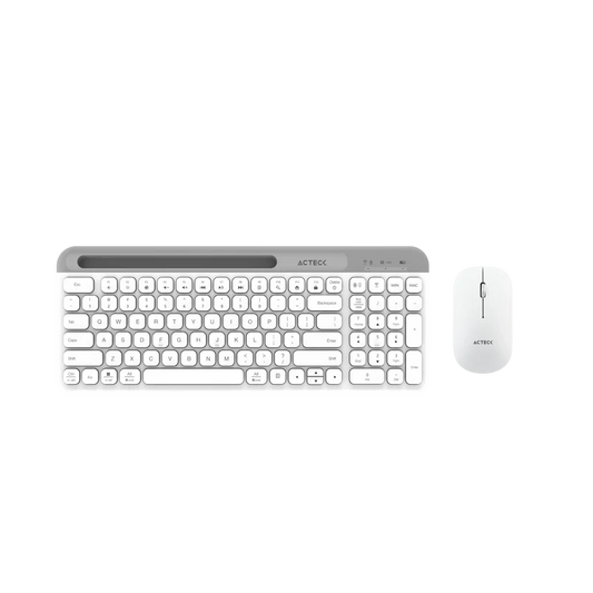 Kit Acteck Creator Virtuos Silk Mk720 / Teclado Y Mouse / Inalambrico / Dual Bt Usb / Recargable / EspaÑol / 100 Teclas / Multimedia / Ranura P /dispositivos /4000 Dpi / Optico / Blanco / Ac-936262