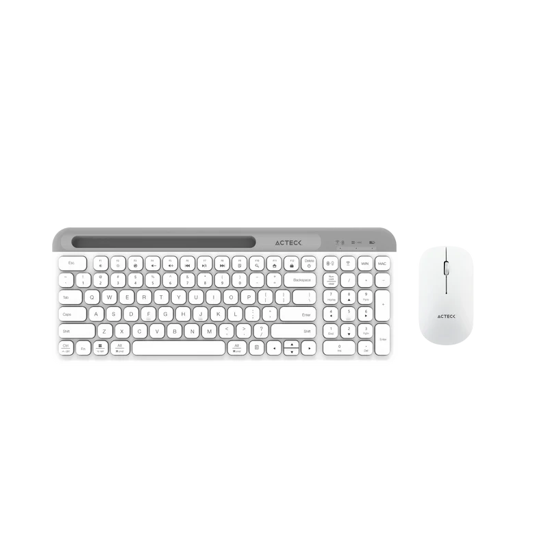 Kit Acteck Creator Virtuos Silk Mk720 / Teclado Y Mouse / Inalambrico / Dual Bt Usb / Recargable / EspaÑol / 100 Teclas / Multimedia / Ranura P /dispositivos /4000 Dpi / Optico / Blanco / Ac-936262