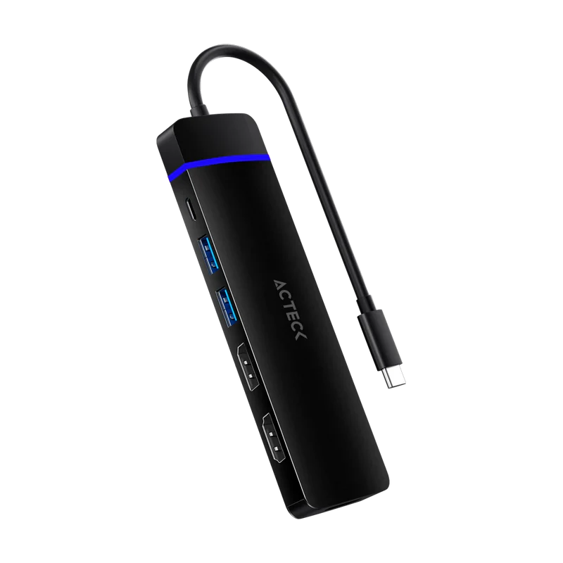 Hub Acteck Gate 8v Dh676 / 8 En 1 / Entrada Usb C / Hdmi 4k 30 Hz / Sd-tf 480 Mb / Dp Tipo C 100w / Usb 3.0 / Dp 10.2 Gbps / Win - Mac - Linux / Negro / Ac-936477