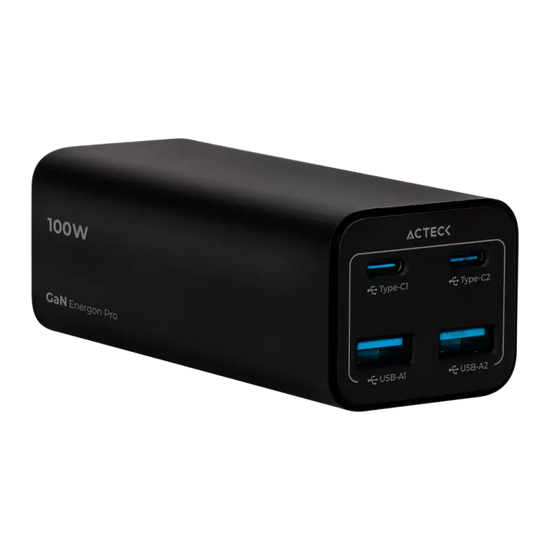 Cargador Acteck Energon Pro Ce717 / De Pared Para Escritorio / Carga Rapida / 100 W / 2x Usb C + 2x Usb A / Negro / Ac-936491