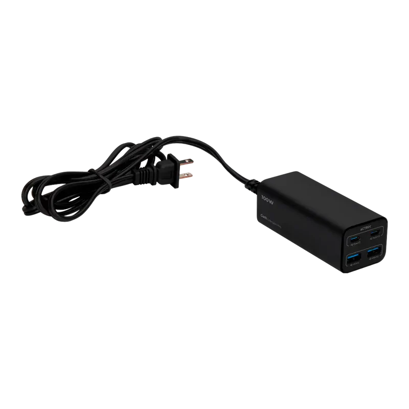 Cargador Acteck Energon Pro Ce717 / De Pared Para Escritorio / Carga Rapida / 100 W / 2x Usb C + 2x Usb A / Negro / Ac-936491