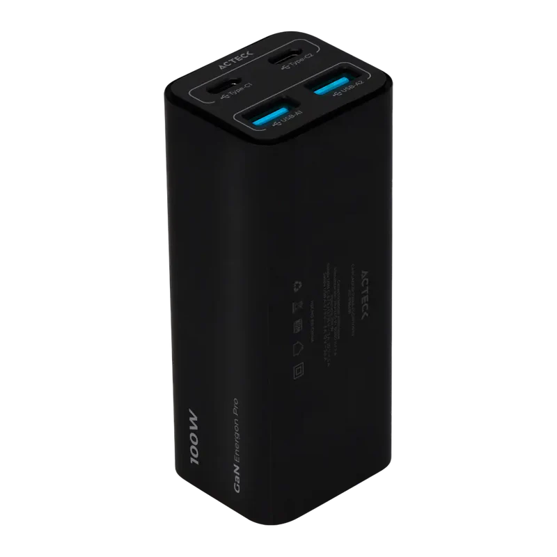 Cargador Acteck Energon Pro Ce717 / De Pared Para Escritorio / Carga Rapida / 100 W / 2x Usb C + 2x Usb A / Negro / Ac-936491