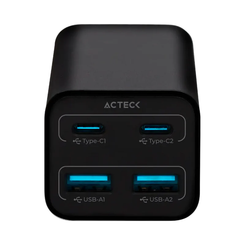 Cargador Acteck Energon Pro Ce717 / De Pared Para Escritorio / Carga Rapida / 100 W / 2x Usb C + 2x Usb A / Negro / Ac-936491